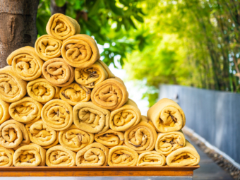 Towel pool around swimming pool for leisure relax